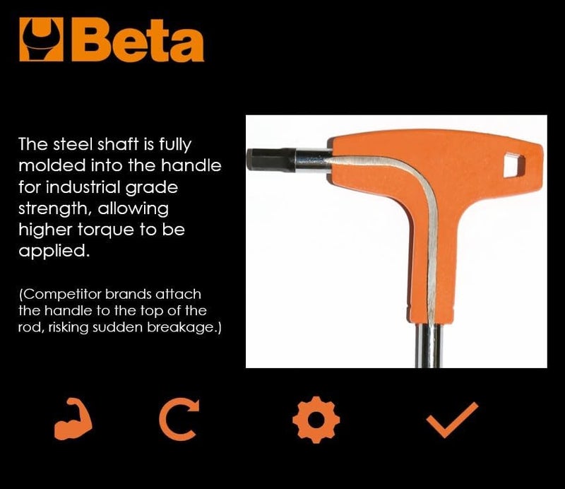 Beta 96T Metric T-Handle Hex Key Wrench Set 2-10mm | High Torque Ergonomic Allen Wrench with Dual Hex Tips | Drop Prevention Hole | Industrial Strength | Made in Italy - Image 3